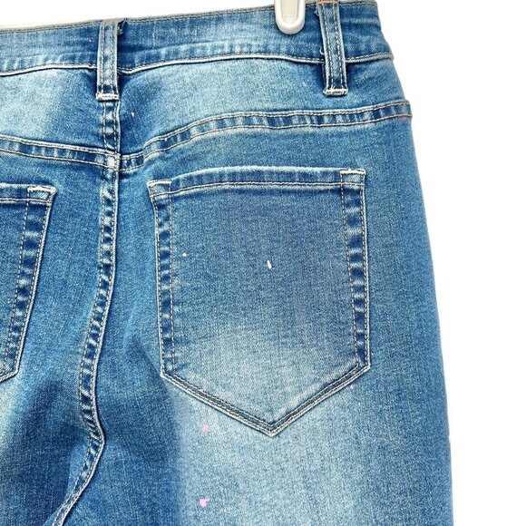 YMI Women's Distressed Splatter Paint Raw Hem Stretch  Blue Denim Jeans Size 5 - Picture 8 of 12